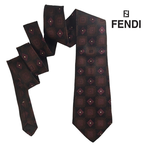 FENDI Vintage Silk Neck ie Textured Silk Micro Dot Made in Italy Burgundy - Picture 1 of 11